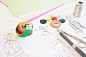 Fashion designer drawings stock photo