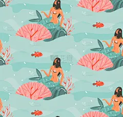 夏天,抽象,插画,动物手,动画片,可爱的,华丽的,纺织品,壁纸,绘制