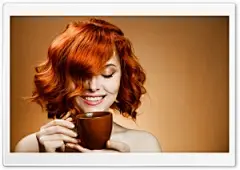 Red Haired Woman Drinking Coffee 超高清壁纸，适用于 4K 超高清宽屏台式机、平板电脑和智能手机