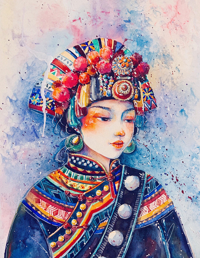 16:35:21白小海水彩手绘云南少数民族少女作品欣赏【d】插画&ip