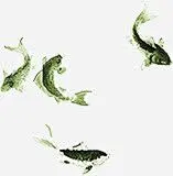 绿色水墨画鲤鱼手绘人物 创意素材