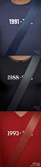 魁北克汽车保险协会公益广告，画面中的安全带遮住了代表“死亡年份”的数字。广告文案：系上安全带，活的久一点。（Buckle up. Stay alive.）