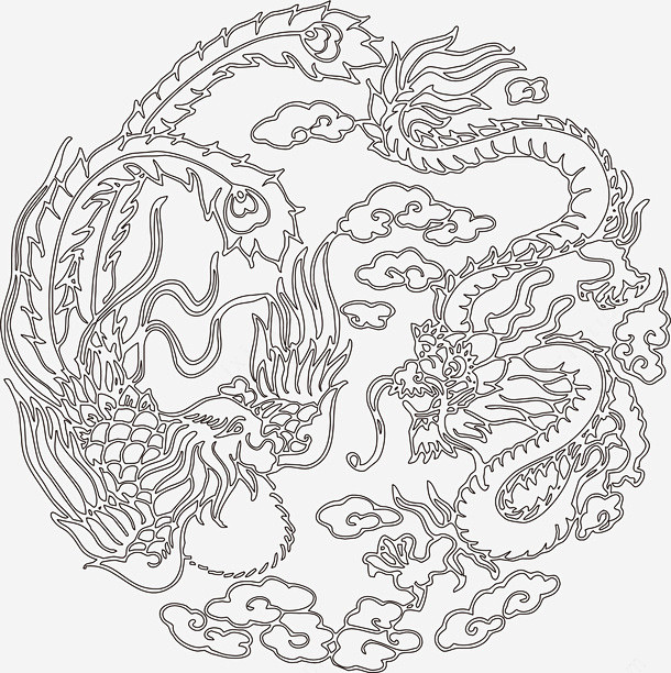 手绘龙纹线条装饰图案_新图网ixintu...