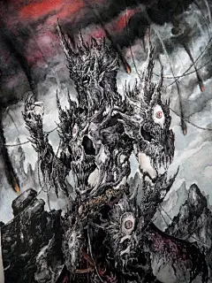 怪兽水墨钢笔手绘稿