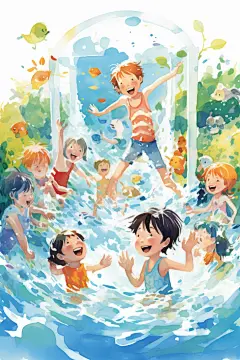 学生放暑假漫画风毕业旅游插画