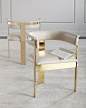 Interlude Home Darla Brass and Leather Dining Arm Chair