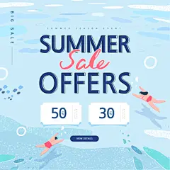 夏天公园草坪露营海边沙滩冲浪游泳玩耍插画海报ai矢量设计素材-淘宝网