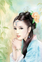 彼岸花。古风，美人，手绘。