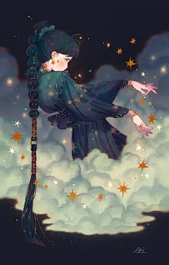 日本插画师 Aki_a0623（twi）唯美梦幻的人物插画。