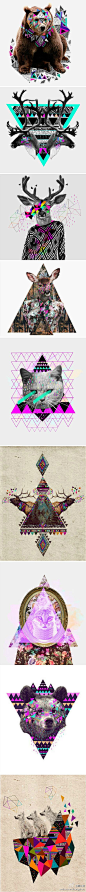 瑰丽的三角形，混合了波普拼贴元素。作者：英国平面设计师Kris Tate。@北坤人素材
