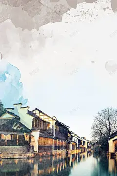 墨迹晕染古风古镇高清素材 网页 设计图片 免费下载 页面网页 平面电商 创意素材 png素材