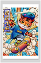 彩色高端手绘大气虎年形象插画海报