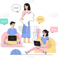 办公场景扁平风矢量插画-多人演讲