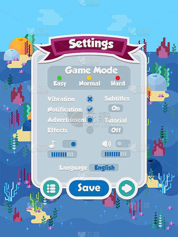 Flat ocean GUI scene