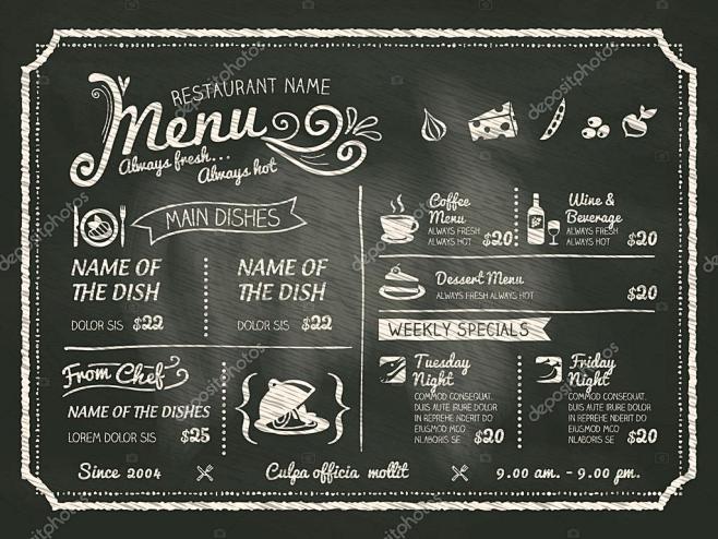 餐厅的食物菜单设计与黑板背景