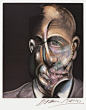 【激情与形象发明家 培根自画像】
弗朗西斯·培根（Francis Bacon，1909-1992年），是一位生于爱尔兰的英国画家，是20世纪40年代以来不列颠群岛一位风格怪诞的画家。他生于爱尔兰都柏林，常常以畸形的形象或病态的人物为主题，描绘一些令人厌恶的形象。但这些怪诞形象深刻地揭露了这个世界和人类的灾难，他故意把人的丑陋面貌和痛苦挣扎的表情强调出来。还经常在照片、画报、印刷品等著名画作上进行再加工，创作出仅反映自己的内心幻象和痛苦的肖像作品。