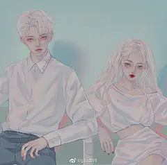 画的是明天也喜欢的盛羡和陆惊宴 七夕快乐！—情头七夕手绘头像壁纸插画—@gua老师—微博