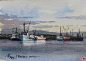 Morning at the Wharf by Poppy Balser Watercolor ~ 5 x 7