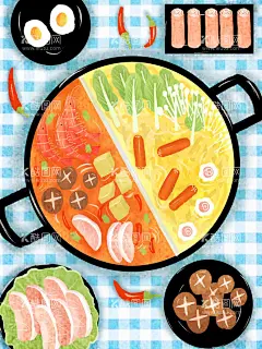 火锅插图手绘美食创意  - 源文件下载【酷图网】美食,插图,人物,手绘,创意,火锅
