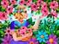 Spring mood vector woman girl yang flower flowers painting digital illustration digitalart digital coloringbook flat drawing artist art artwork illustration cartoon illustration design cartoon