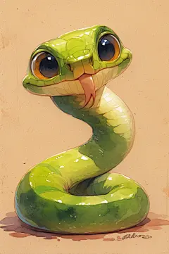 AI数字艺术蛇年可爱小青蛇插画