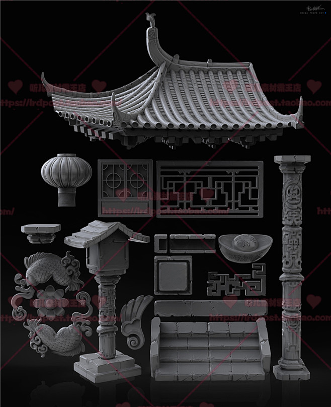 中国风场景道具高模 ZBrush max...