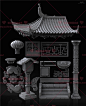 中国风场景道具高模 ZBrush max maya c4d影视动画3D模型 ZB笔刷-淘宝网