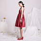 rimless无边独立设计师品牌PARTY礼裙高端面料酒红色优雅连衣裙