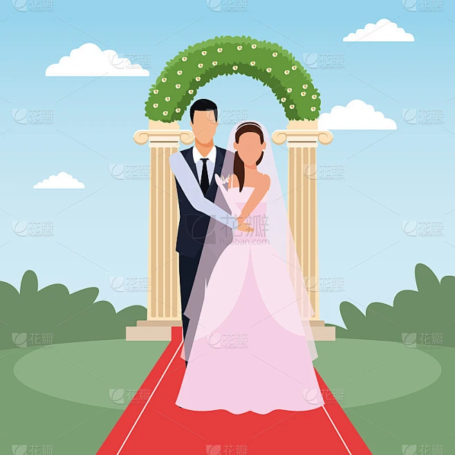 wedding couple cartoon素材-花瓣网