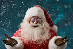 圣诞老人戴着太阳镜在北极户外跳舞