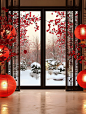 新年背景素材 新中式背景素材 雪景 红色 - 小红书