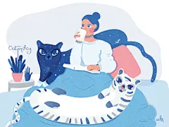 星期六星期六女孩可爱的银河床舒适的老虎白豹空间周日平插图