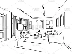 房子的轮廓草图和室内透视图