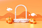 Halloween pumpkin and stone podium pedestal product display on orange background 3d illustration Free Photo