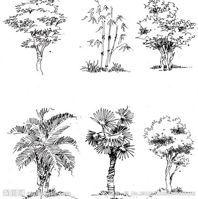 景观建筑和植物手绘资料集，可直接打印