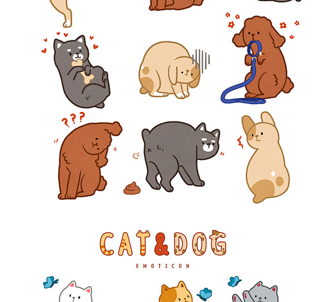 1558号儿童卡通宠物猫咪狗手绘插画图案...