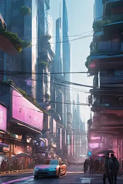概念智能化科幻赛博朋克风都市城市插画图片