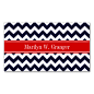 Navy Blue White Chevron Zig Zag Red Name Monogram Double-Sided Standard Business Cards (Pack Of 100)