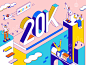 Hooray 20K! dance outlines type typography building airplane logistics train cat funky disco celebration party isometric character illustration vector patswerk