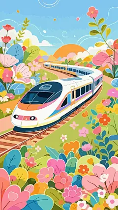 轻轨地铁火车高铁矢量插画图形