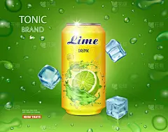 酸橙汁饮料广告矢量莫吉托鸡尾酒与冰块