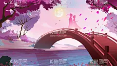 七夕佳节  - 源文件下载【酷图网】佳节,七夕,漫画,树木,河流,中国风,
