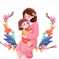 温馨可爱的母女插画元素