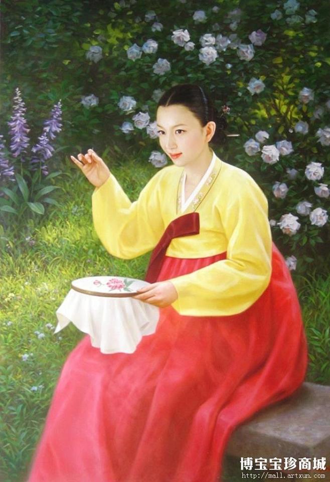  朝鲜油画 ——《绣花女》 