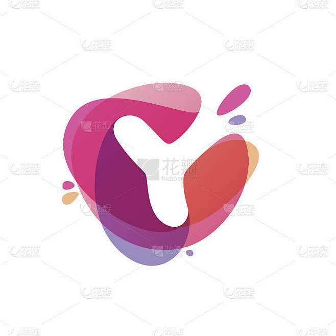 字母Y图标在彩色水彩飞溅的背景。