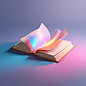 An open book, very big book format, brown and light blue, gradient, brown background, lighting background. minimalist background, glossy, studio lights, C4D, behand, digital, Pinterest, super detailed. smooth soft lighting