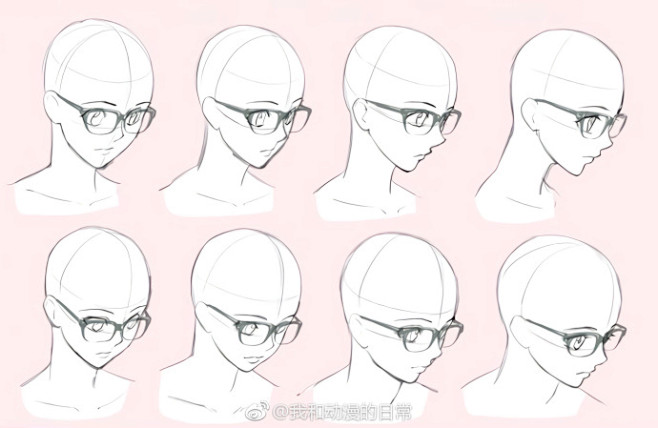 日本插画师吉村拓也老师绘制的全方位眼镜pose表