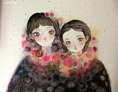 儿力力 绘画艺术欣赏 诡异 漫画 水彩 手绘 女生 噩梦 同人 原创插画 人像插画 