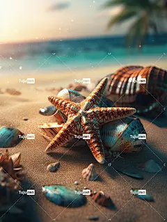 热带海滩度假贝壳和海星壁纸