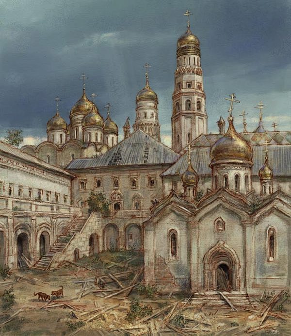 中世纪欧洲建筑场景插画